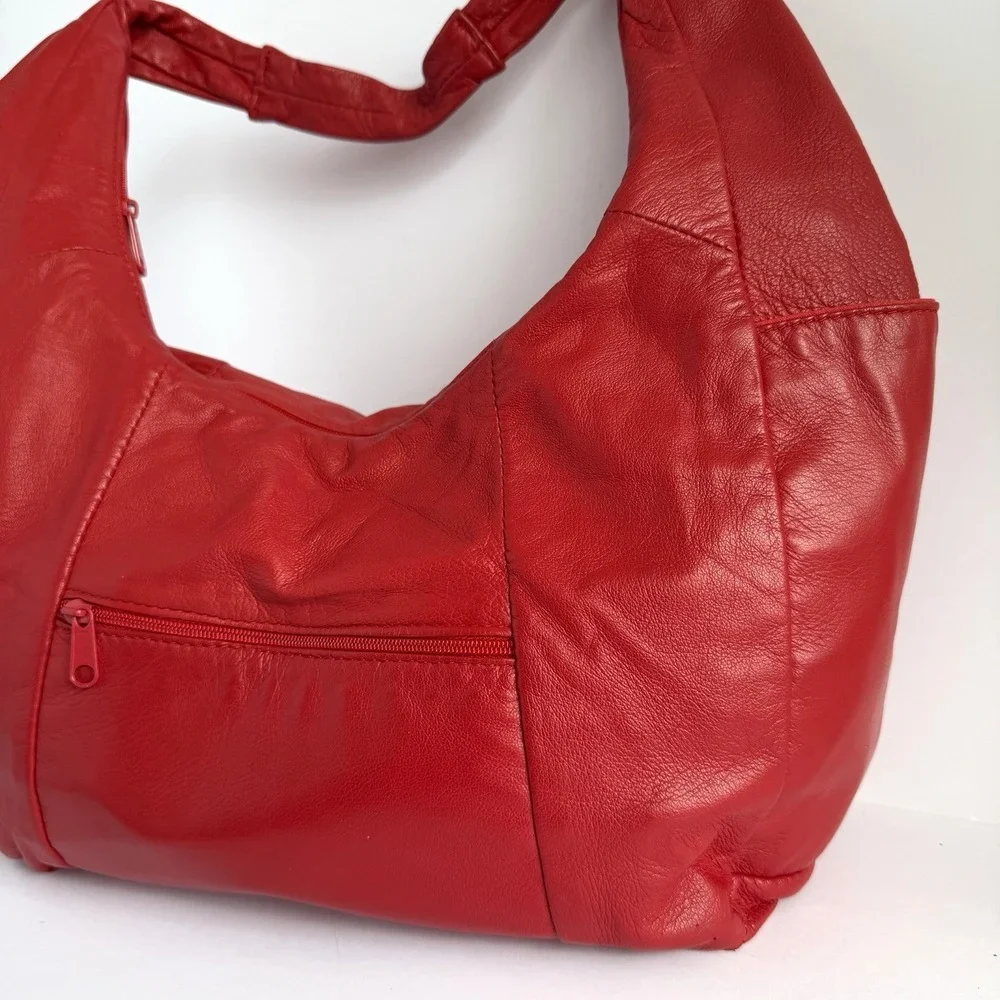 Californian Red Lamb Leather Hobo Shoulder Bag Slouchy Purse Y2K Loop Mexico